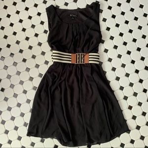 Black Chiffon Dress with Belt